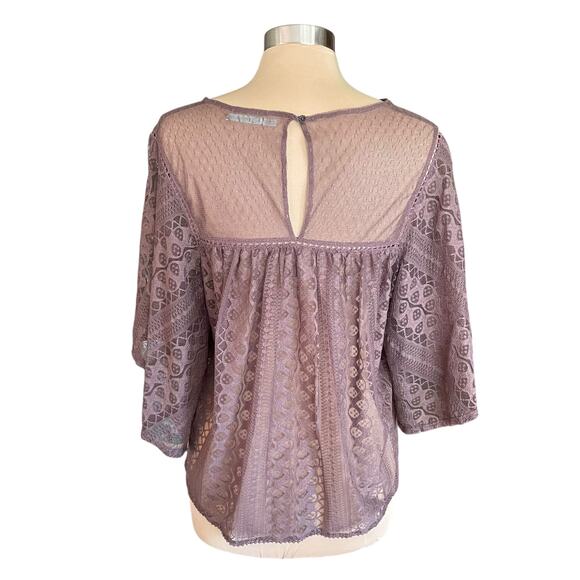 Maurices Light Brown Sheer Lace Top Short Sleeve Size XL Fairy Grunge Whimsygoth - Picture 7 of 9